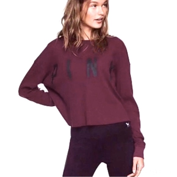 PINK Victoria's Secret Tops - PINK Victoria Secret Burgundy cropped thermal shirt size Medium